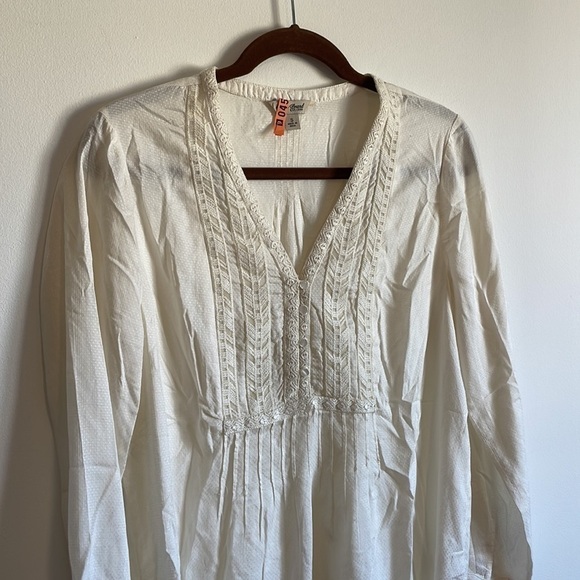 Neutral Boho Prairie Top Small Cream Top Lucky Brand Popover Classic Casual - Picture 2 of 13